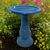 Fiber Clay Birdbath with Base Blue