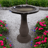 Fiber Clay Birdbath with Base Brown