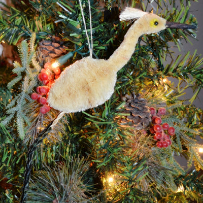 Egret Bristle Brush Bird Ornament