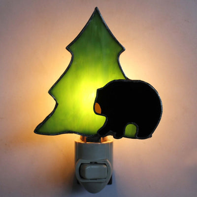 Black Bear wTree Stained Glass Night Light