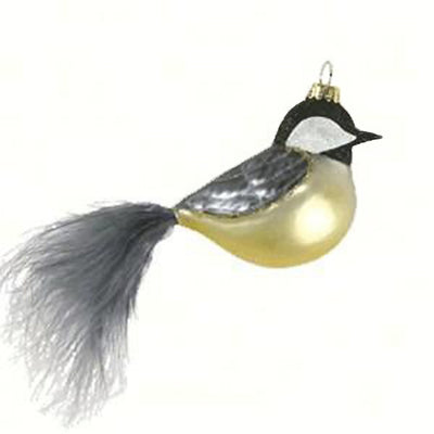 Feather Tail Chickadee Glass Ornament