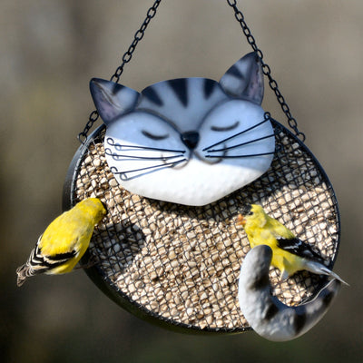 Tabby Cat Mesh Suet/Seed Bird Feeder