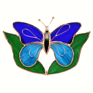Blue Butterfly w/Leaves Suncatcher