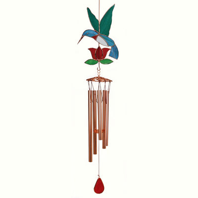Hummingbird Red Stained Glass Wind Chime