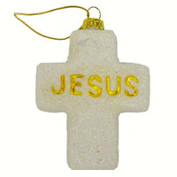 Jesus Cross Glass Christmas Ornament