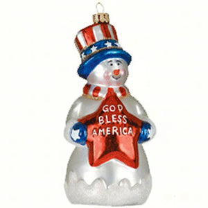 God Bless America Snowman Ornament