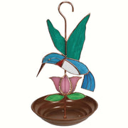 Hummingbird Pink Flower Stained Glass Bird Feeder