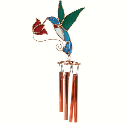 Hummingbird Red Stained Glass Wind Chime 20