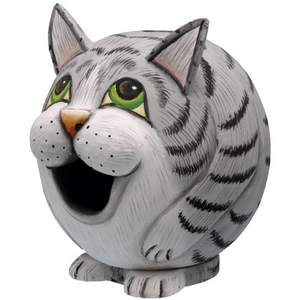 Grey Tabby Cat Gord-O Wooden Birdhouse