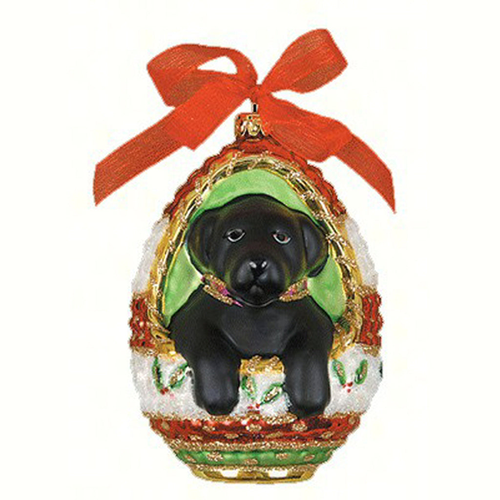 Playful Puppy Black Lab Glass Ornament