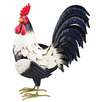 Black & White Metal Rooster Sculpture 14 inch
