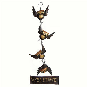 Hanging Owls Metal Welcome Sign