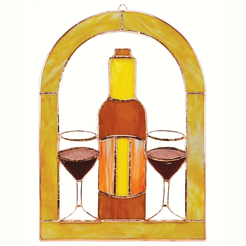 Wine & Glasses Stained Glass Window Panel 9 x 6