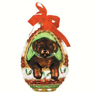 Playful Puppy Chocolate Lab Glass Ornament