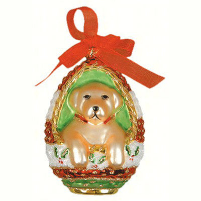 Playful Puppy Yellow Lab Glass Ornament