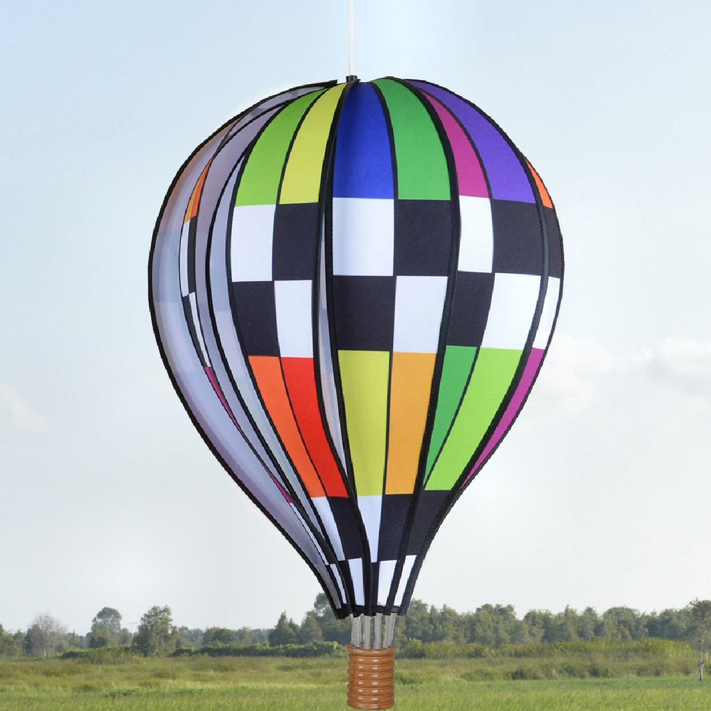 Checkered Rainbow Hot Air Balloon Spinner 22 inch