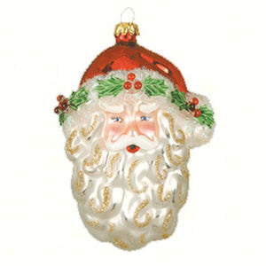 Holly Berry Santa Glass Ornament