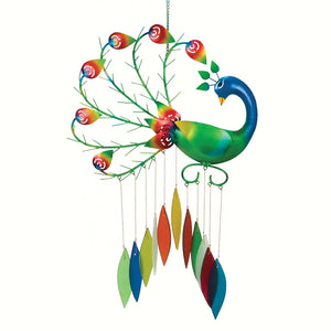 Peacock Glass w/Red Wind Chime