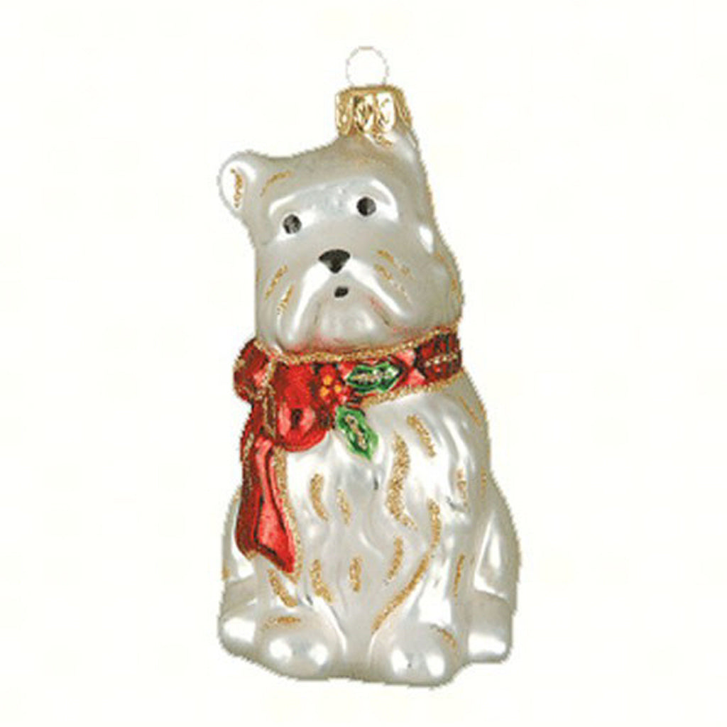 Holly Berry Westie Glass Ornament