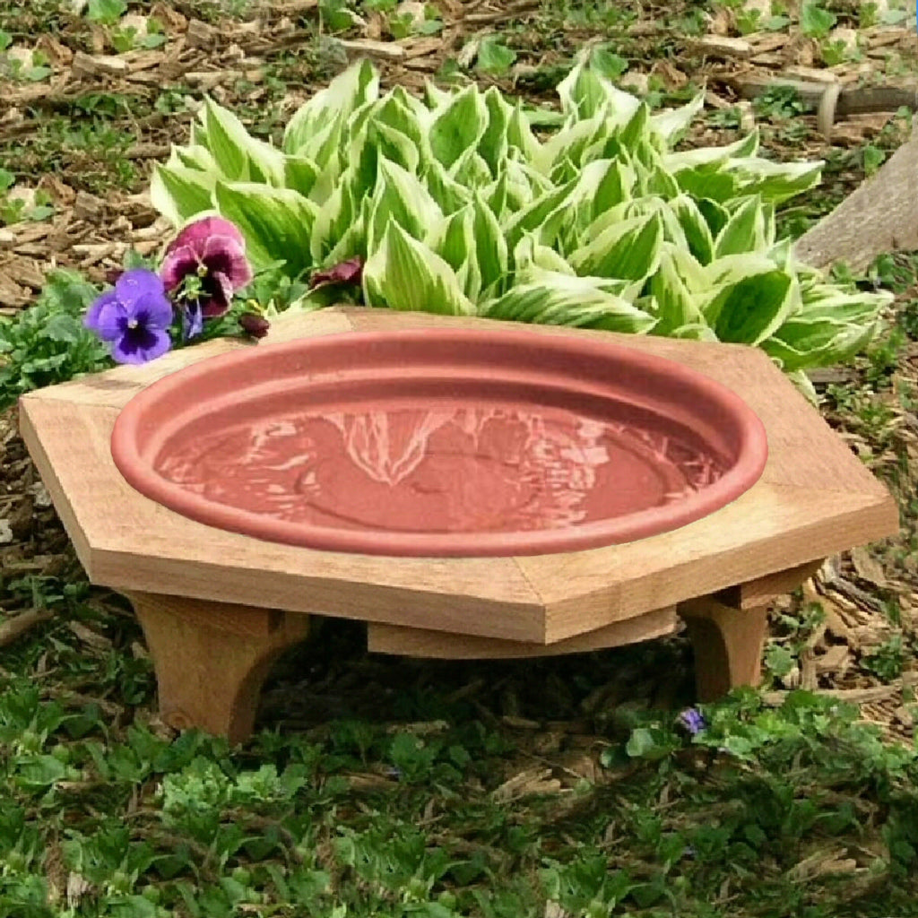 Mini Garden Cedar Bird Bath Clay