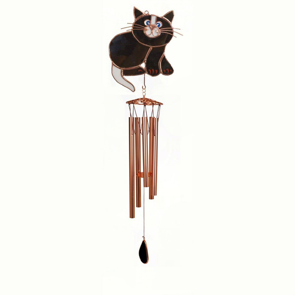 Black Cat Stained Glass Wind Chime 40"