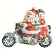 Motorcycle Santa Glass Ornament