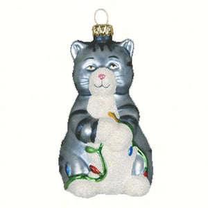 Gray Kitty Glass Christmas Ornament