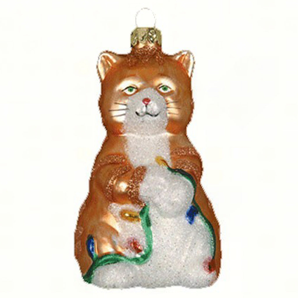 Orange Kitty Glass Christmas Ornament
