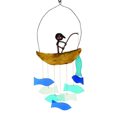 Boat Fishing Glass Wind Chime