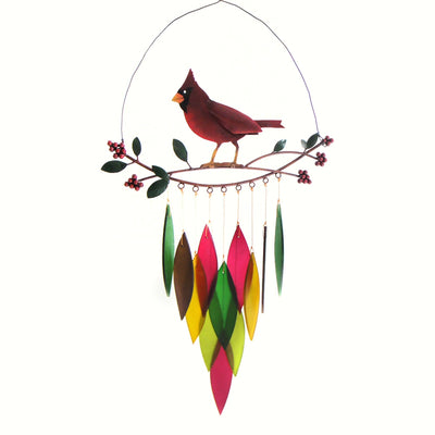 Cardinal on Branch Glass Wind Chime