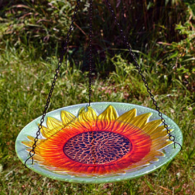 Sunflower Glass Hanging Bird Bath