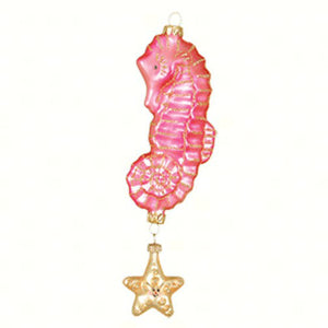 Twinkle Seahorse Pink Glass Ornament