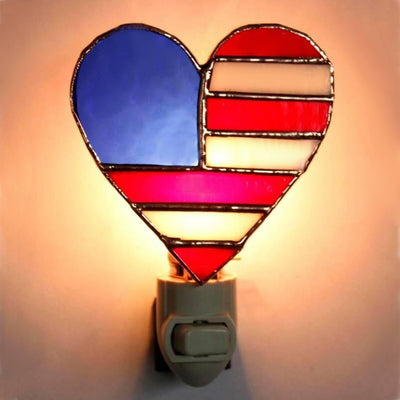 Patriotic Heart Stained Glass Night Light