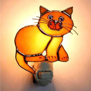 Tan Cat Stained Glass Night Light