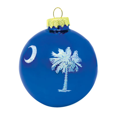 White Palmetto Tree Blue Ornament