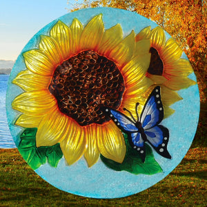 Sunflowers Glass Bird  Bath Bowl