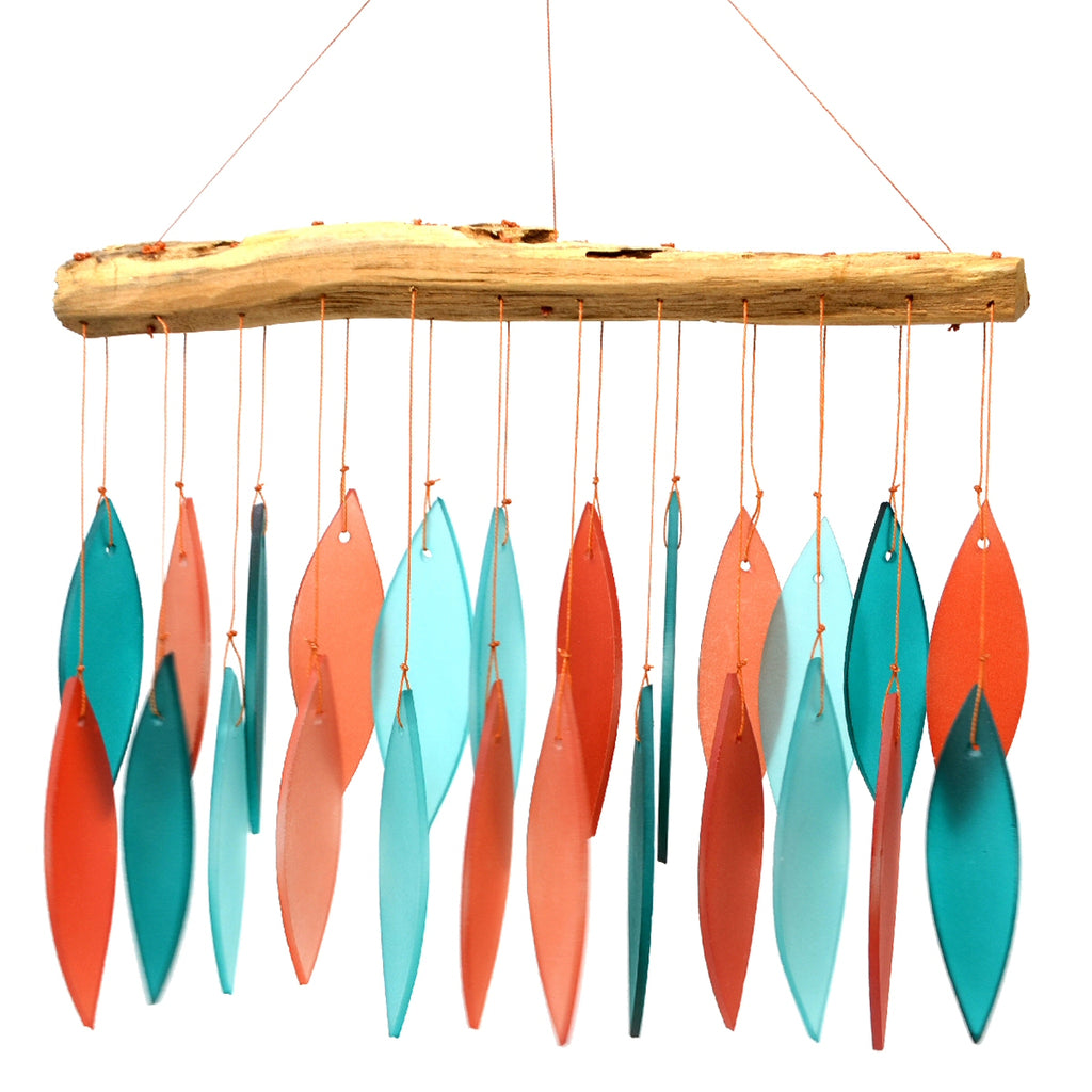 Coral/Teal Glass & Driftwood Wind Chime