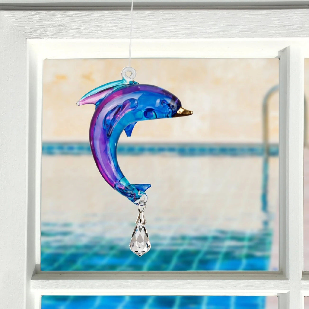 Glass Dolphin Suncatcher - Purple