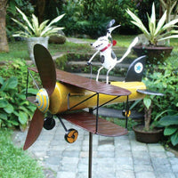 Dog Airplane Whirligig Garden Stake