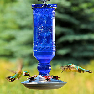 Antique Blue Glass Hummingbird Feeder