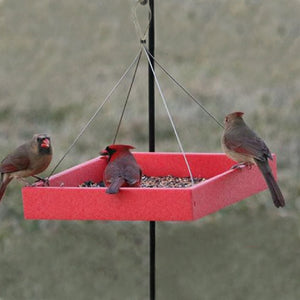 Hanging Platform Recycled Bird Feeder Red
