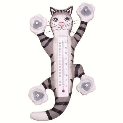 Grey Tabby Window Thermometer Small