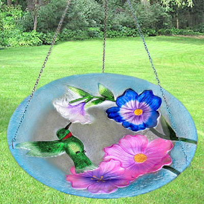 Hummingbird Glass Hanging Bird Bath