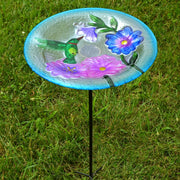 Hummingbird Glass Bird Bath w/Stake