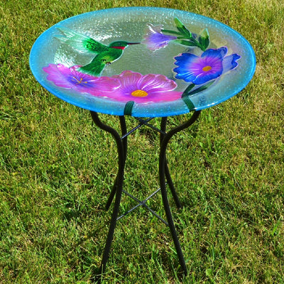 Hummingbird Glass Bird Bath w/Stand