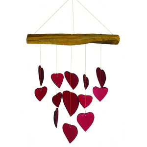 Red Hearts Glass Wind Chime