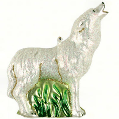 Howling Arctic Wolf Glass Ornament