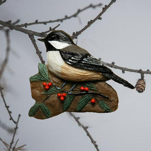 Chickadee w/Holly Tree Ornament