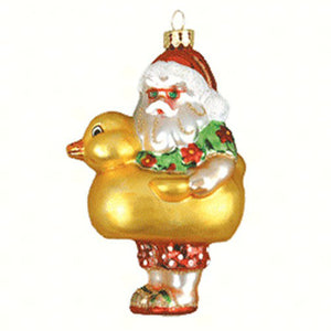 Santa's Ducky Glass Christmas Ornament