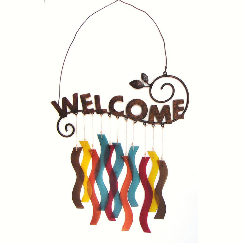 Welcome Sandblasted Glass Wind Chime